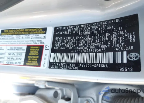 2014 Toyota Camry Xle z USA, uszkodzony, nr VIN 4T4BF1FK9ER395075